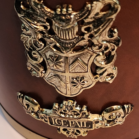 Faux Leather and Brass Heraldry Ice Bucket - Picture 2 of 5